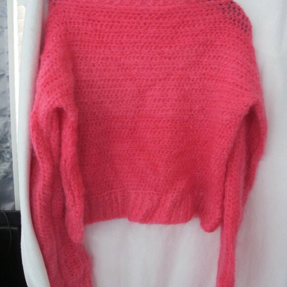 NEW Handmade Bright Pink Mohair Oversized Crop Sweater - Picture 9 of 10